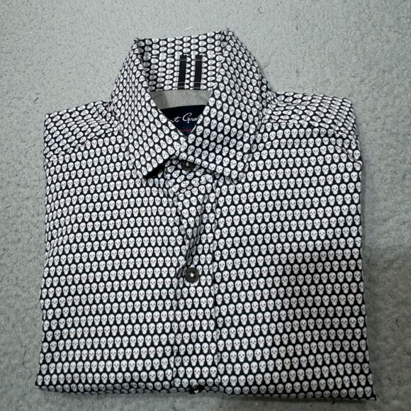 Robert Graham Shirt Extra Small Black Skulls All Over Print Stretch Americana - Picture 1 of 13